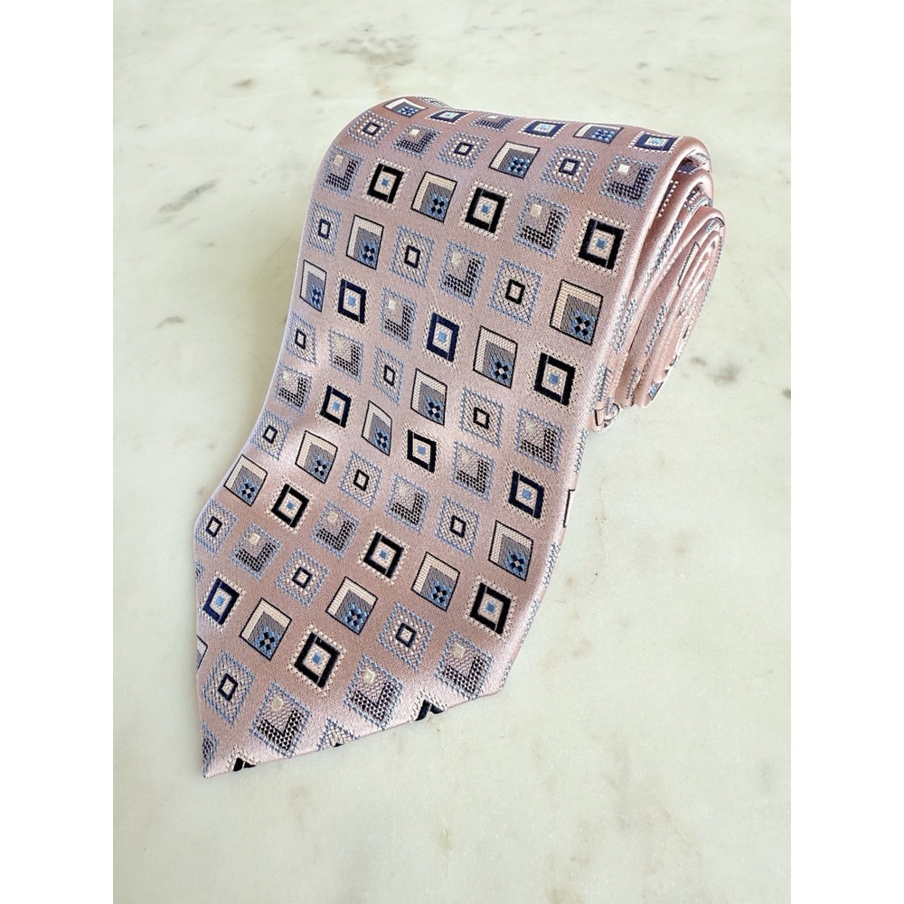 Ermenigildo Zegna Pink/Blue Geometric 100% Silk Neck Tie 59" X 3.5"